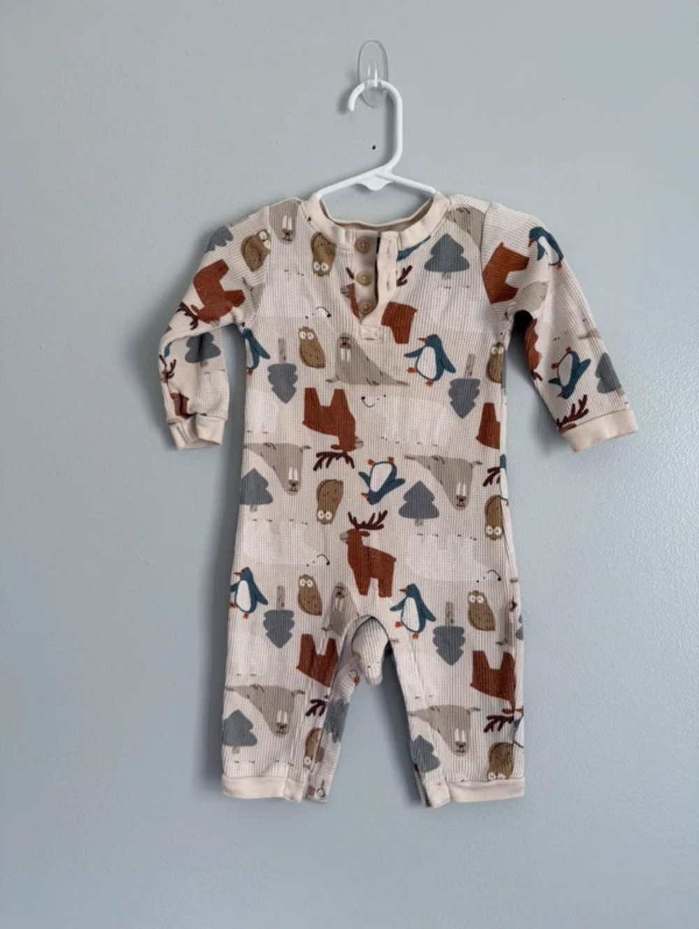 Old Navy Winter Animals Waffle Knit Romper 6-12M